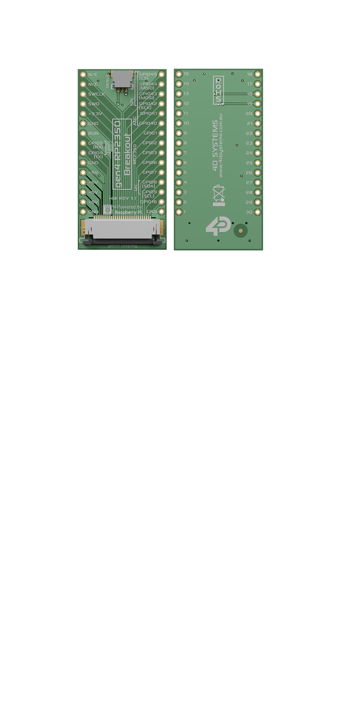 4D Systems gen4-RP2350 Breakout Board for gen4-RP2350 intelligent display modules