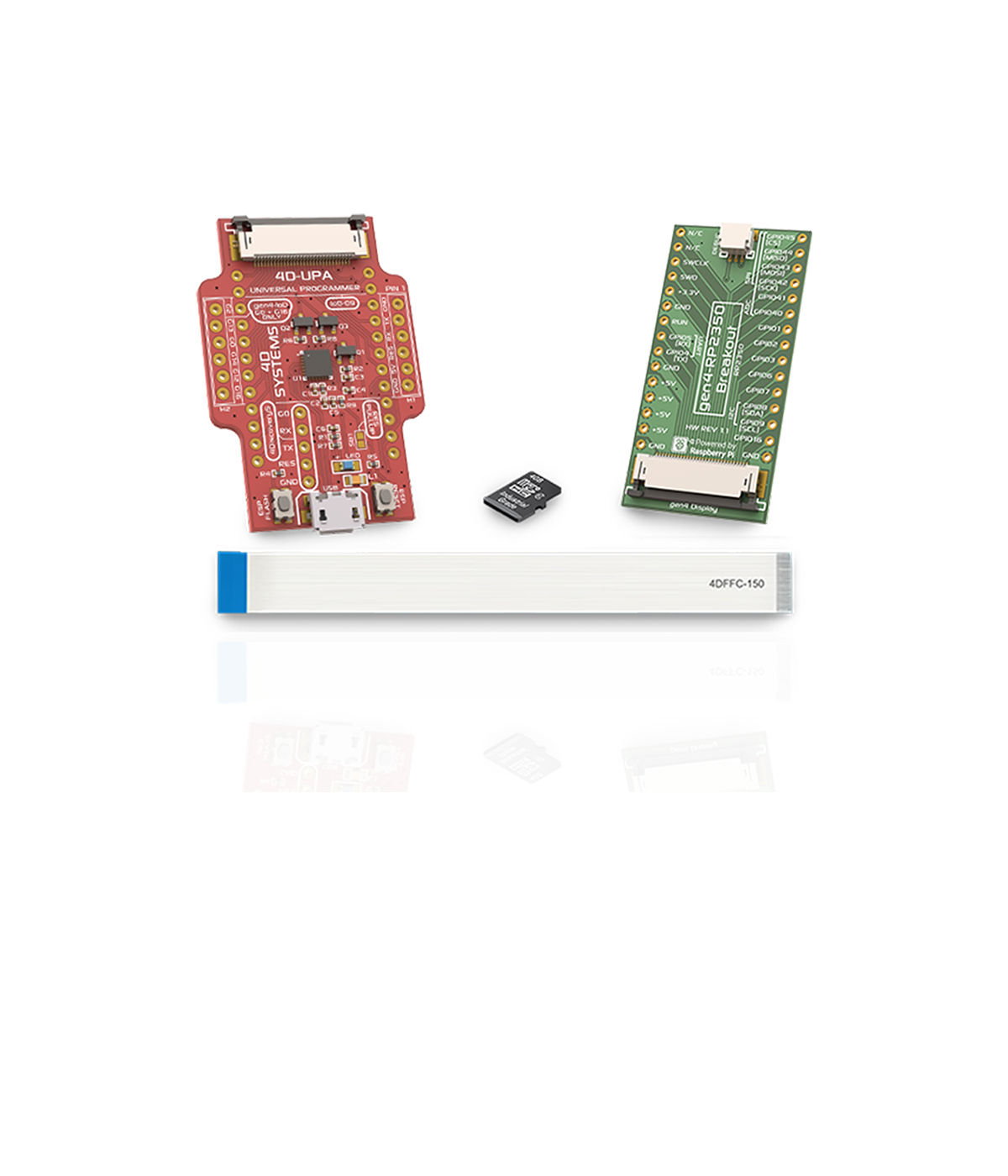 4D Systems starter kits including display modules, programmers, expansion boards and adapters